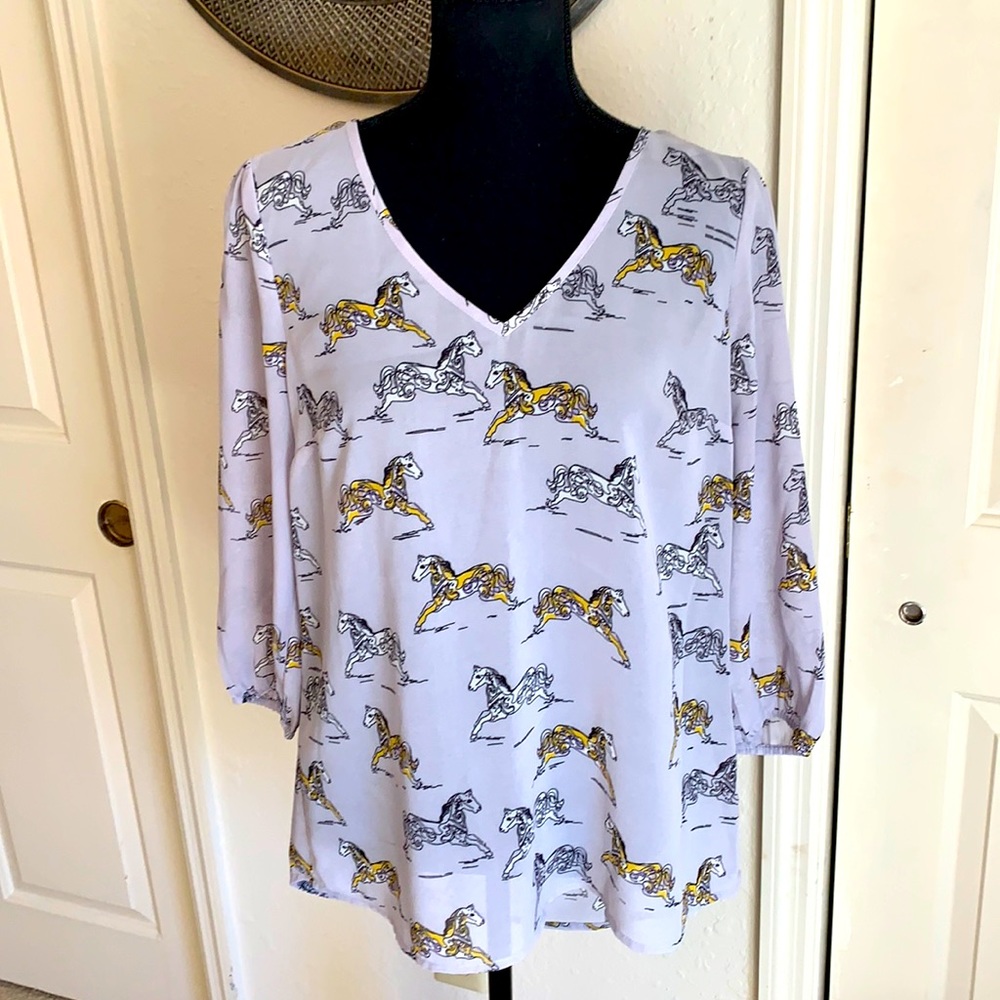 Horse Print Sheer Tunic-Like Top Medium